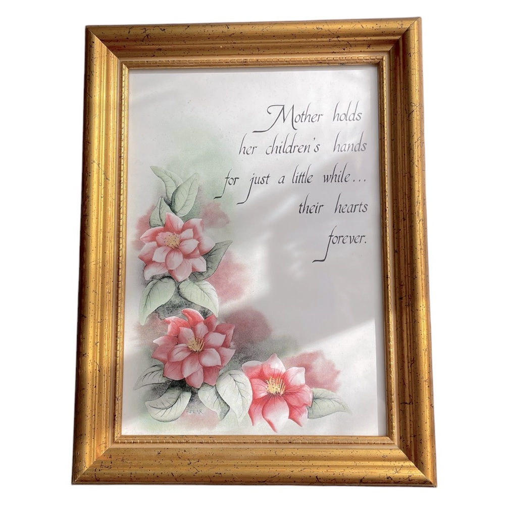 Gold Black Framed Print with Flowers and Mother Verse Wall Hanging 6x8